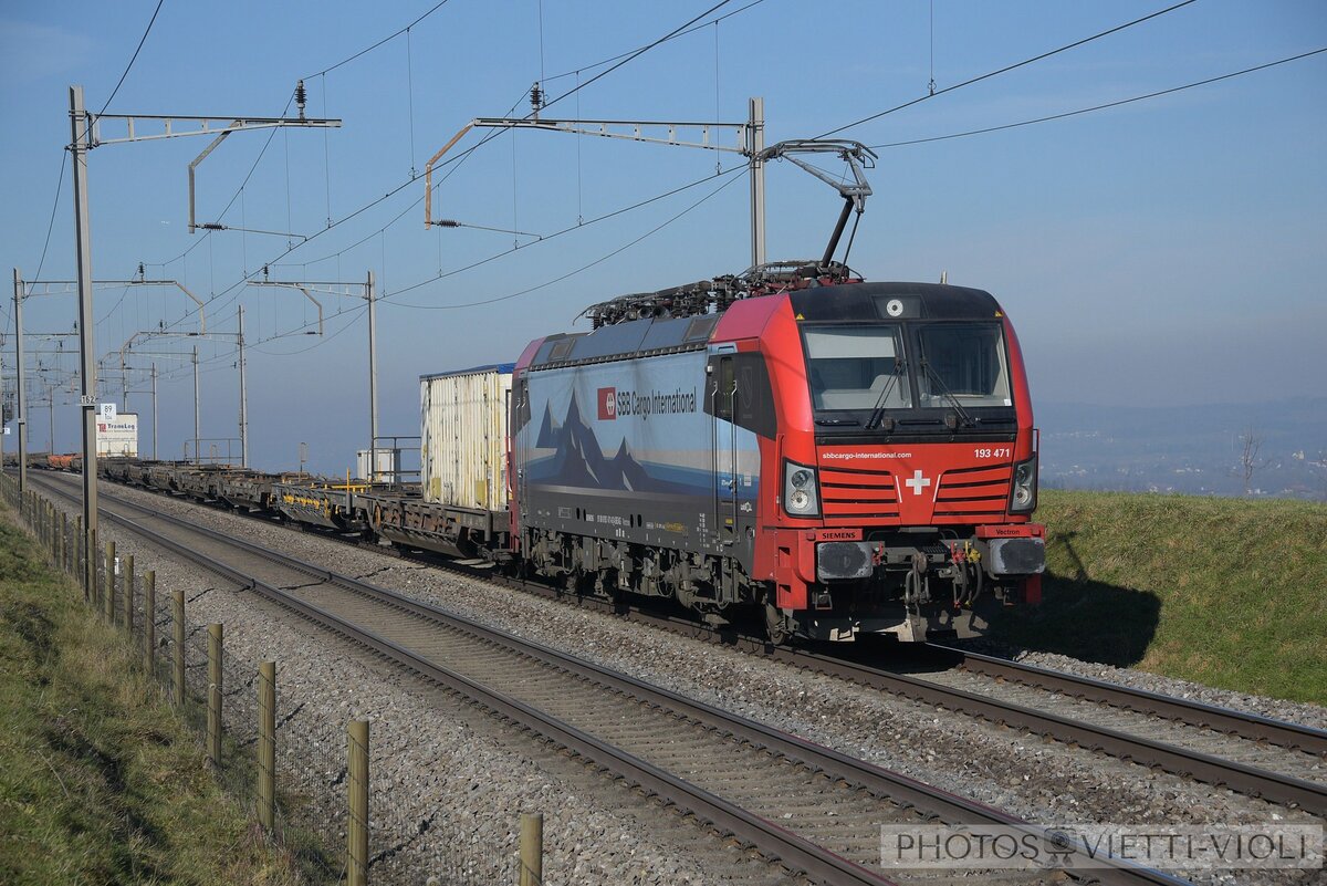 2019-02-14, SBB CFF FFS Cargo Mühlau
Locomotive électrique Siemens Vectron 
Br 193 471 [Karlsruhe]