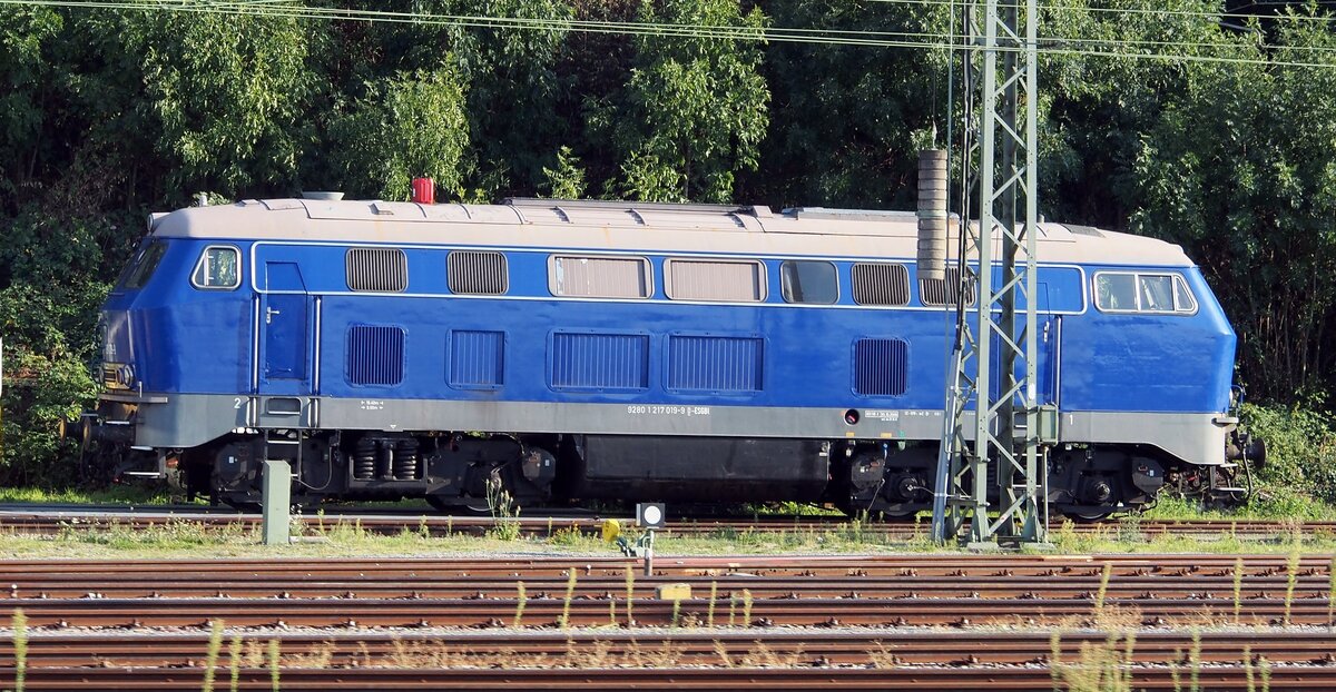 217 019-9 (9280 1 217 019-9 D-ESGBI) in Laufen am 09.09.2015 aus dem fahrenden Zug fotografiert. Die Lok hat auch die Bezeichnung ESG 11 der Eisenbahn Service Gesellschaft mbH.