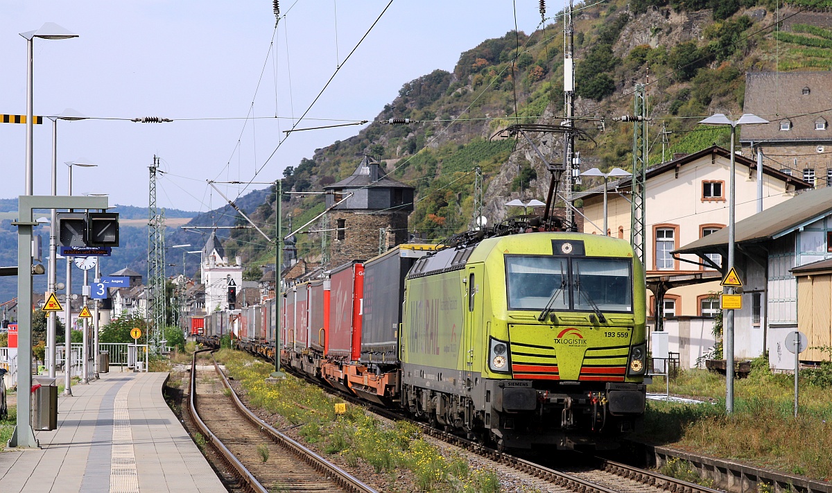 ATLU/TXL 183 559-2 mit KLV nach Italien. Kaub am Rhein 14.09.2021