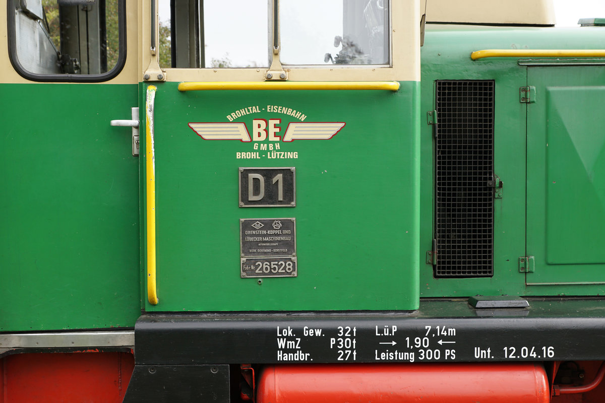 BE: Brohltalbahn.
Die Beschriftung der D1 wurde am 23. September 2017 verewigt.
Foto: Walter Ruetsch 
