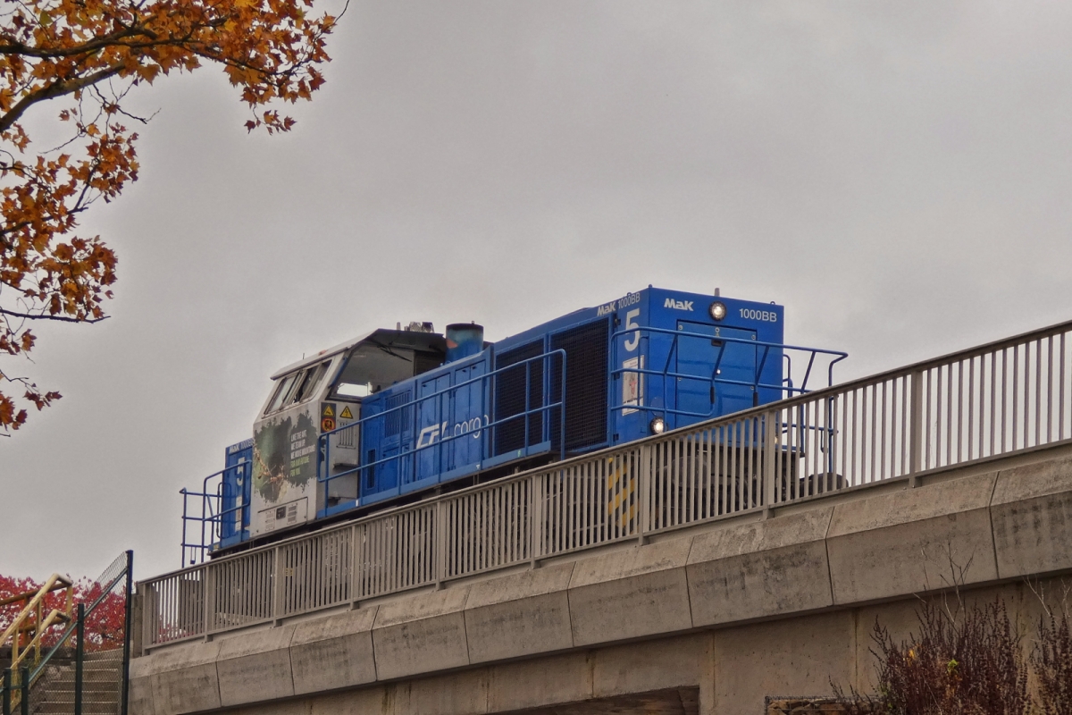 CFL Cargo 1105; Mak G 1000 BB; Bau NR 5001531; 92 80 1271 010-1 D-CFLCA, die Lok f�hrt �ber die Br�cke des Fahrrad- und Fu�g�ngerweges Esch Belval nach Esch Alzette. 16.10.2025