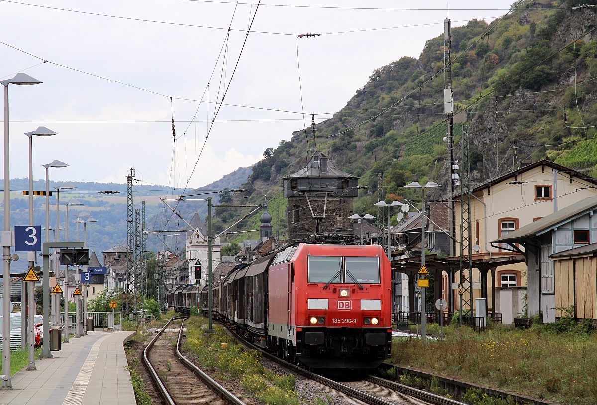 DB 185 396-3 mit H-Wagen Transport. Kaub 16.09.2021