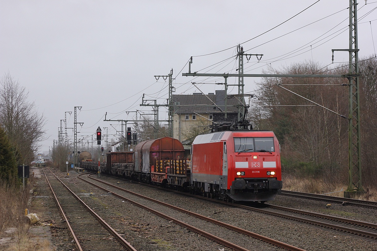 DB EG 3106 mit Mischer nach Dänemark. Jübek 22.02.2017