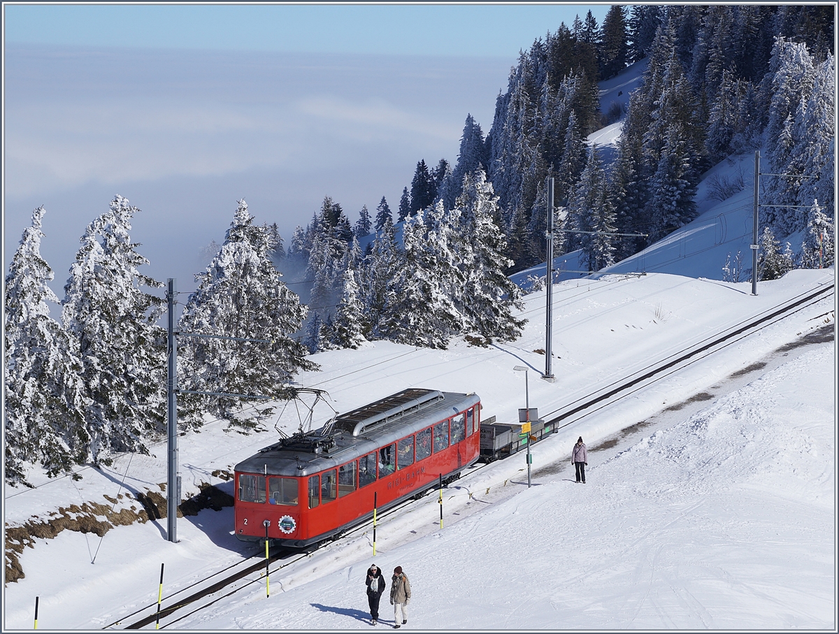 Der RB Bhe 2/4  N� 2 kurz vor Rigi Staffel.
24. Februar 2018