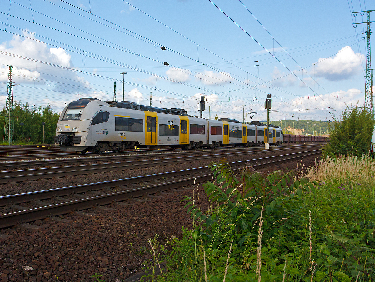 
Der Siemens Desiro ML Triebzug 460 510-1 / 860 010-8 / 460 010-2 der trans regio Deutsche Regionalbahn GmbH fährt am 14.06.2014 als MRB 26  MittelrheinBahn  (Koblenz – Andernach – Remagen – Bonn – Köln) durch Koblenz-Lützel, auf der KBS 470 - Linke Rheinstrecke, in Richtung Köln. 

Der Triebzug wurde 2008 von Siemens in Uerdingen unter den Fabriknummern 94399 bis 94401 gebaut. 
Diese dreiteiligen elektrischen Triebzüge haben die Achsfolge Bo'Bo'+2'2'+Bo'Bo', die Höchstgeschwindigkeit beträgt 160 km/h.