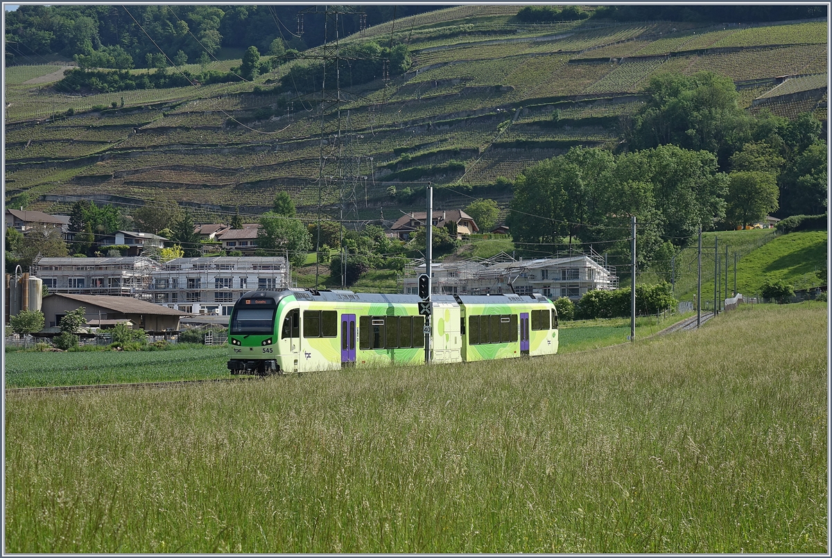 Der TPC (AOMC/ASD) Beh 2/6 545 erreicht in Kürze den Halt Villy. 

9. Mai 2020