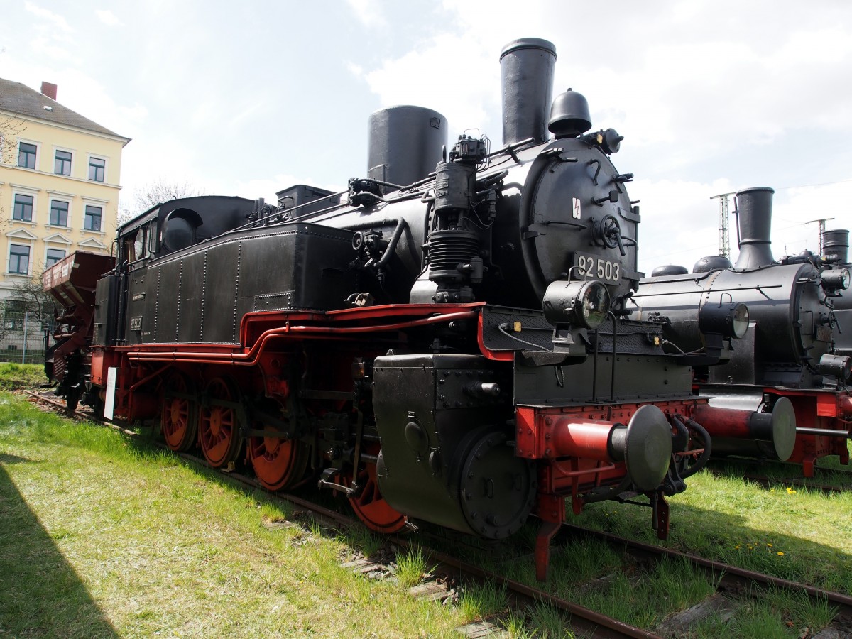 Die 92 503 ist im Bw Dresden Altstadt zum 7. Dampfloktreffen ausgestellt, am 17.04.2015.