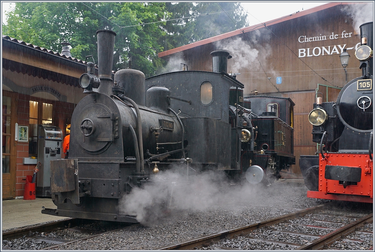 Die kleine Gastlok  Ticino , Baujahr 1889, Consorzio Conrrezione del Fiume Ticino, M. Martin Horath, dampft in Chaulin. Sie besorgte das Manöver. 
10. Mai 2018