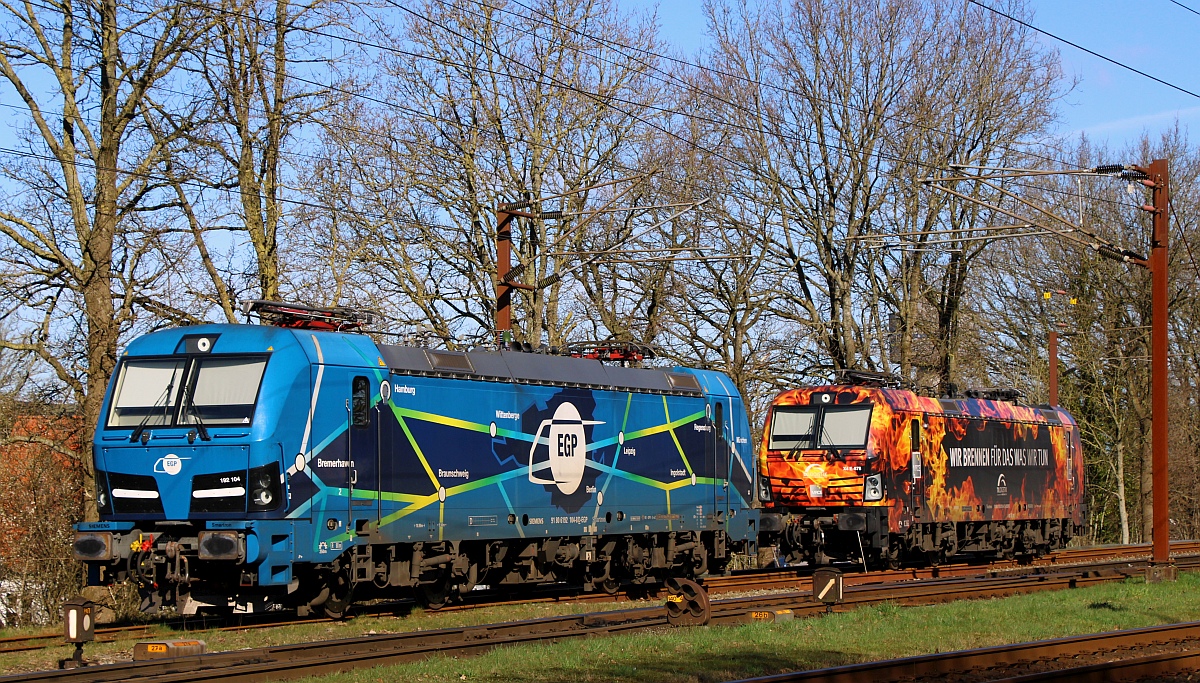 EGP 192 104 und TXL 193 878 zu Gast im Norden. Südabstellung Pattburg/DK 03.04.2023