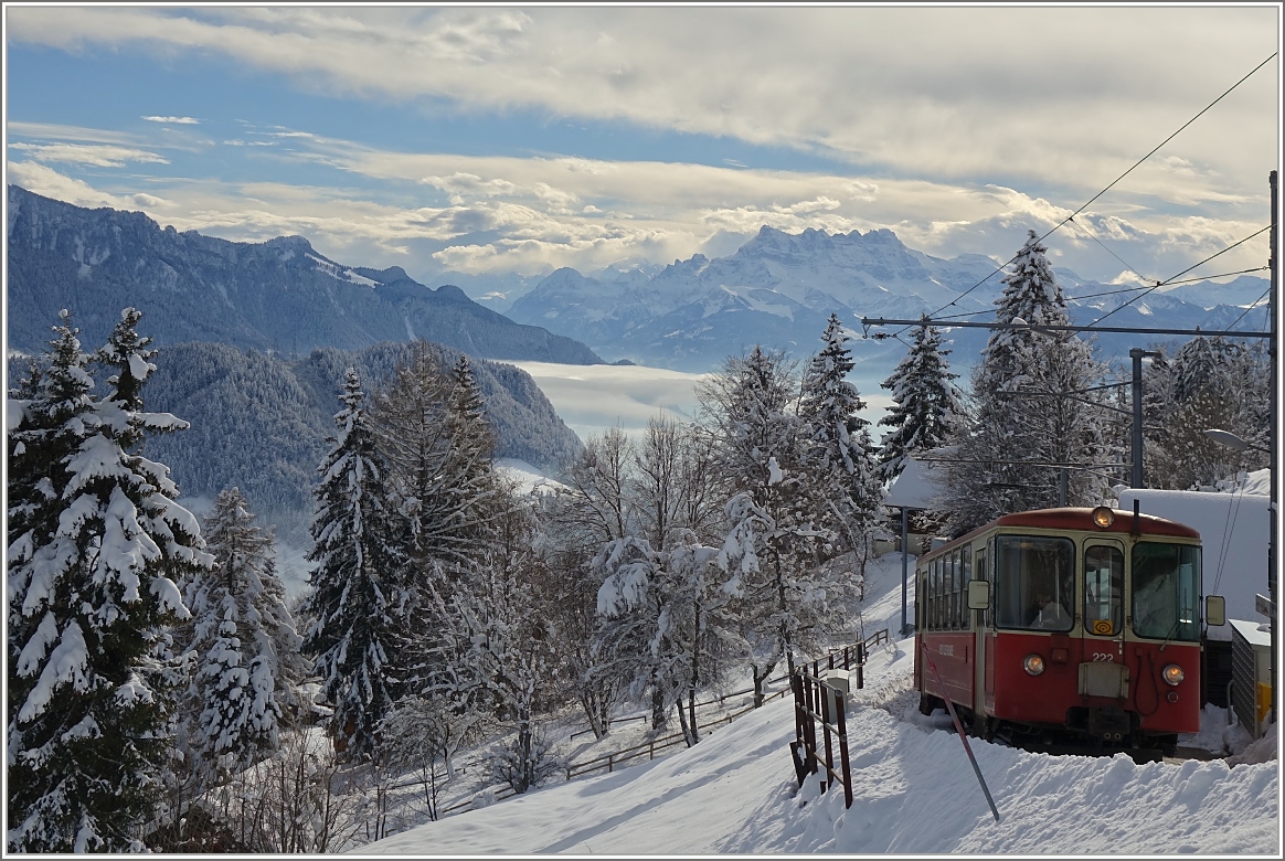 Ein CEV Regionalzug an der Haltestelle Lally.
(21.01.2015)
