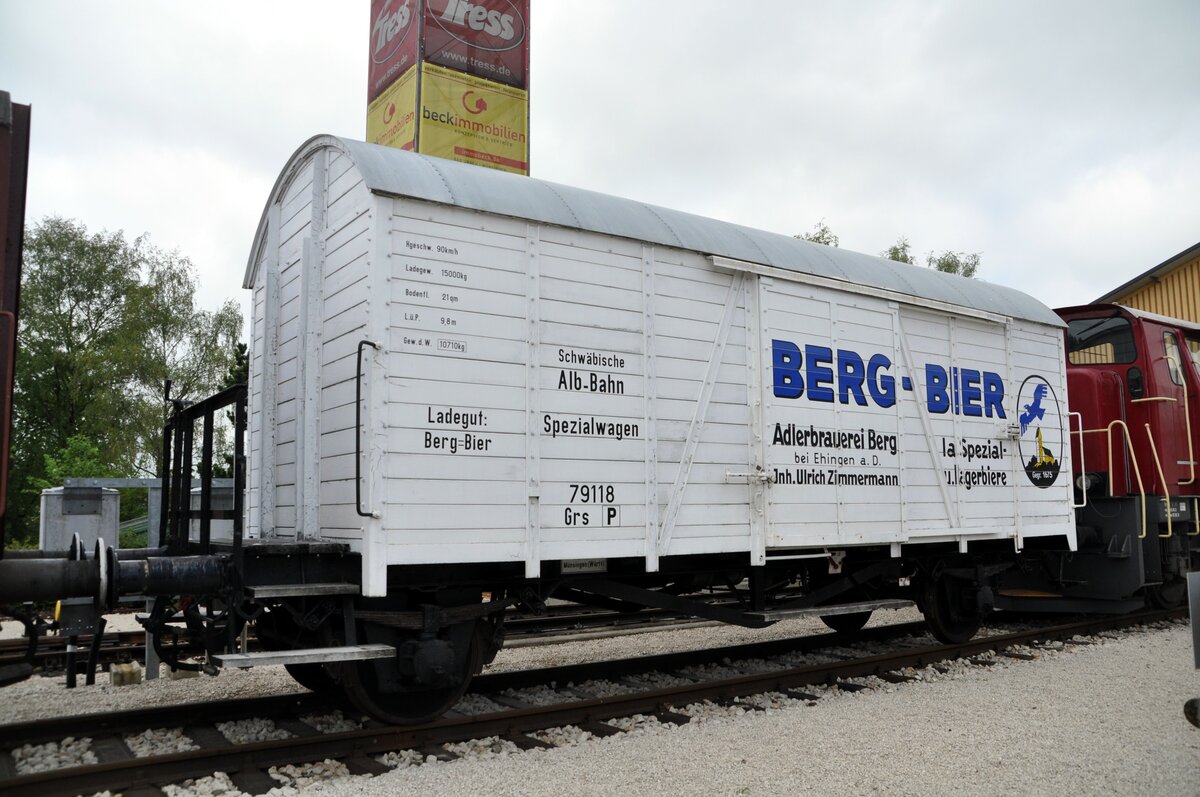 G 20 Bauart Oppeln Spezialwagen GrS 79 118 Kühlwagen Berg-Bier bei Ehingen am 01.05.2017.
