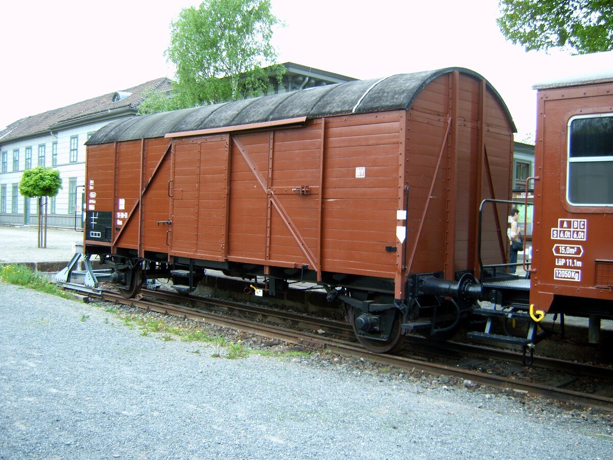 Gedeckter Güterwagen Gms Bauart Oppeln im Eisenbahnmuseum Vienenburg am 03.05.2005.