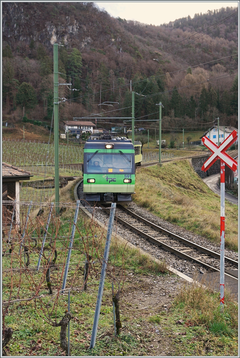 In den Weinbergen von Aigle ist der TPC Beh 4/8 591 als R71 431 auf der Fahrt von Les Diablerets nach Aigle. 

4. Jan. 2024