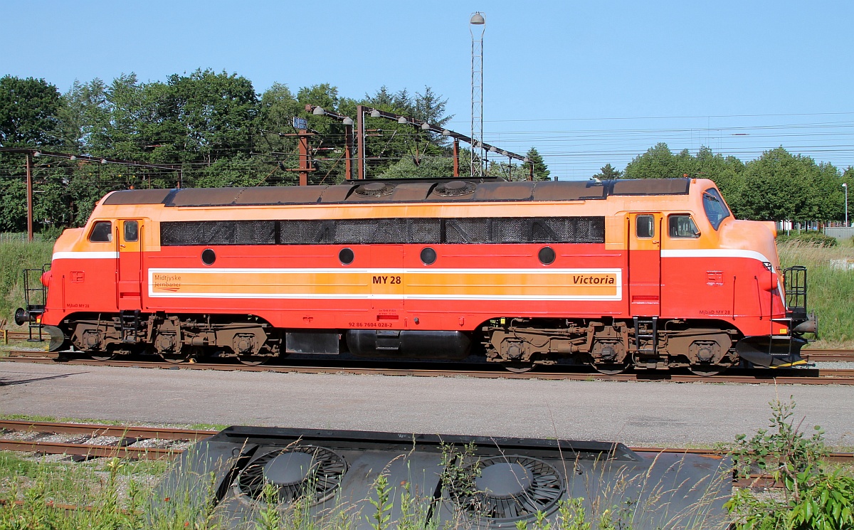 Midtjyske Jernbaner MjbaD MY 28  Victoria  (ex Litra MY 1152, 9286 7604 028-2 DK-MjbaD) zu Gast in Padborg/DK. 23.06.2020