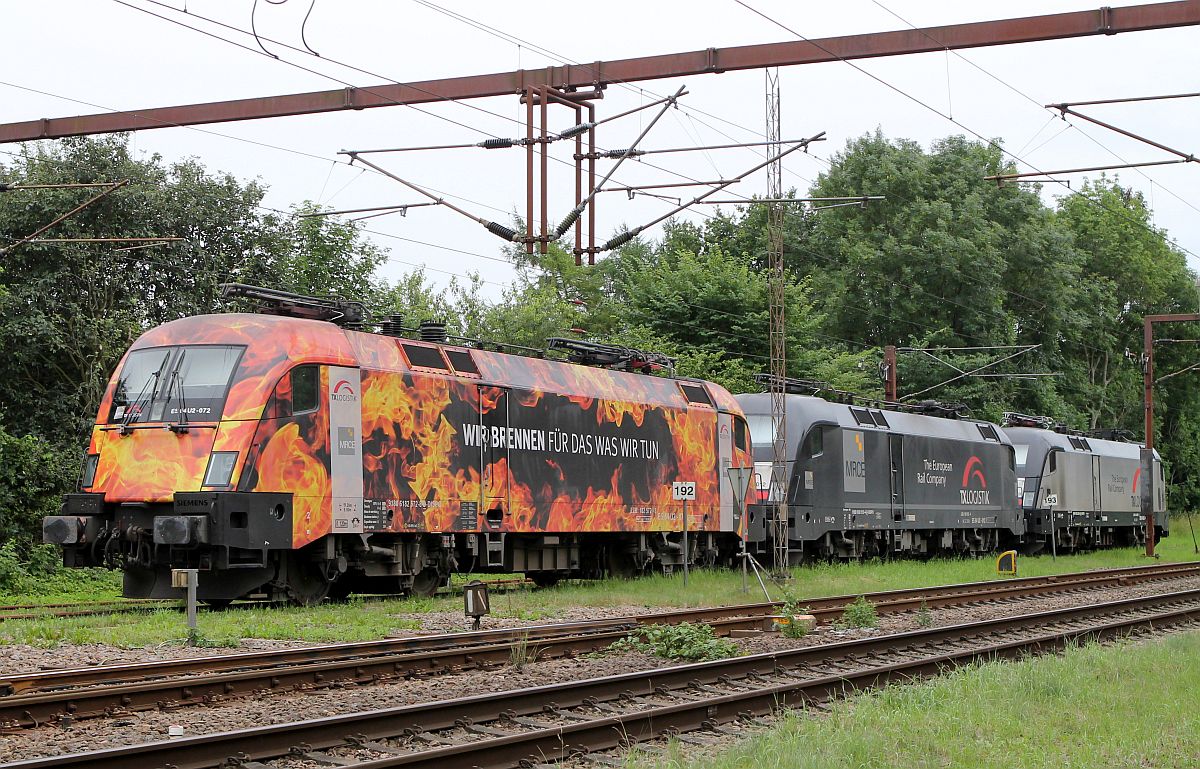 MRCE/TXL ES64U2-072 012 und 029 abgestellt im dänischen Pattburg. 24.07.2017