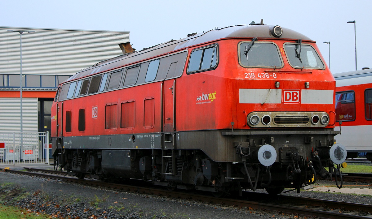 Neue Gastlok: DB 218 438-0, REV/HB X/28.06.18, Niebüll Bw 27.11.2021 II