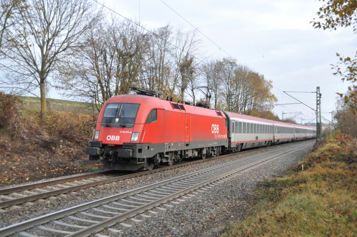 ÖBB 1116 271-6  Top Performance  mit ÖBB EC im Örlinger Tal bei Ulm am 03.11.2010.