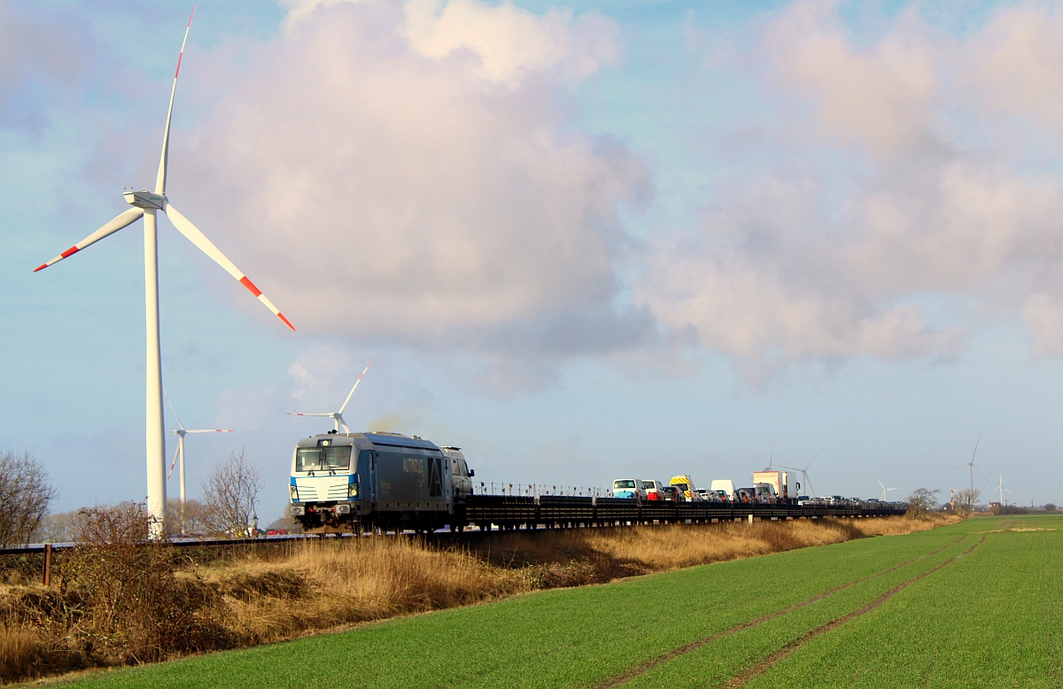 RDC/RAG 247 909 mit nem AZS Richtung Niebüll. Bü Südergotteskoog 26.02.2022
