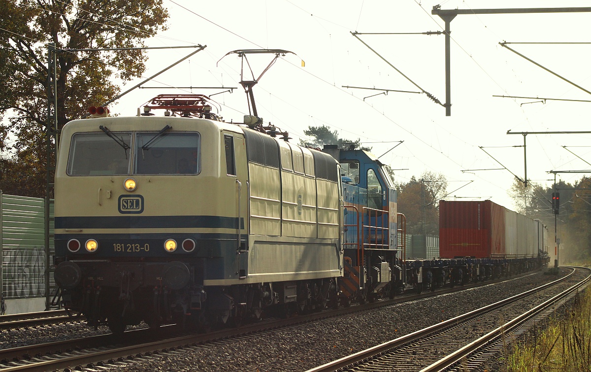 SEL 181 213-0 mit neg V102 und dem Nordliner KLV Einfahrt Owschlag 01.11.2021 II