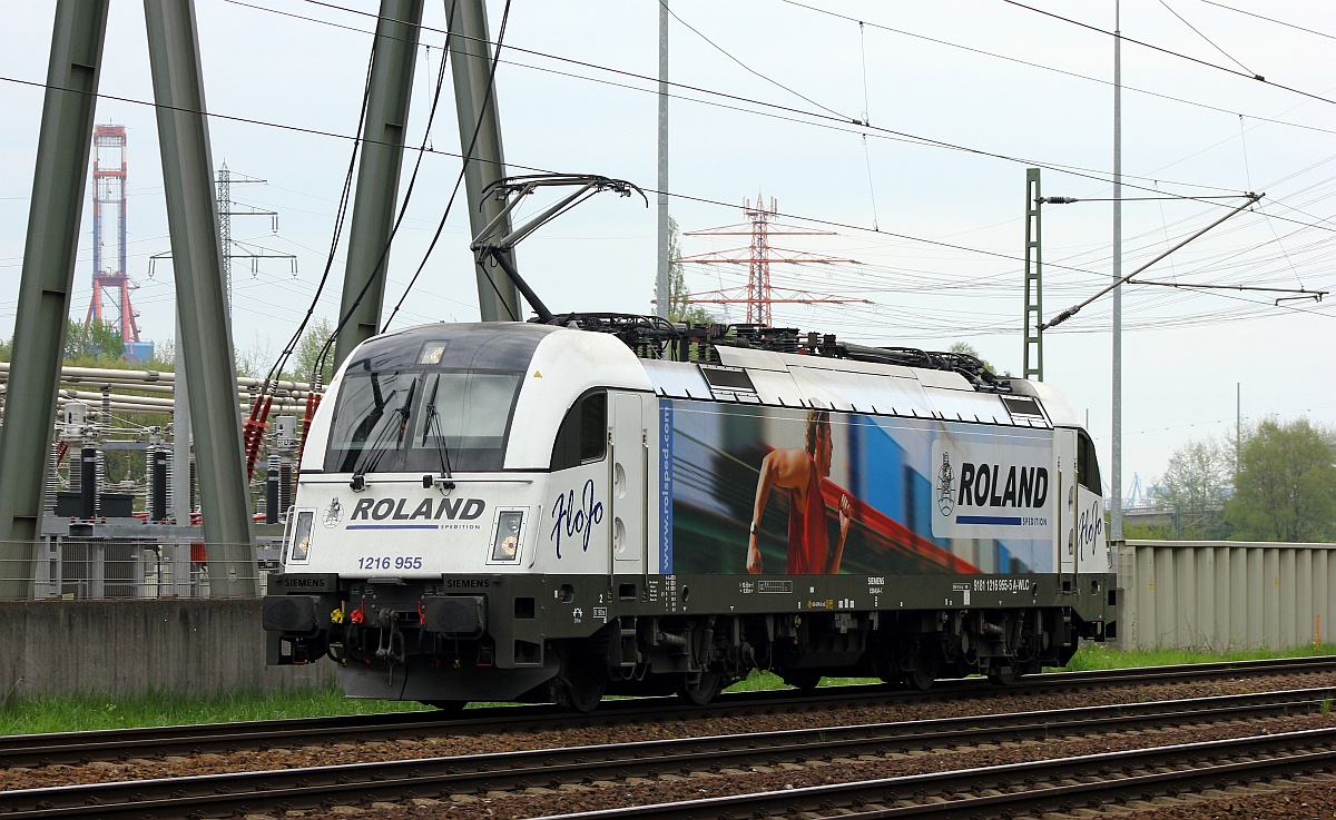 WLC 1216 955-5(ES64U4-C)  Roland  auf dem Weg Richtung HH-Waltershof/Alte Süderelbe. 09.05.2015