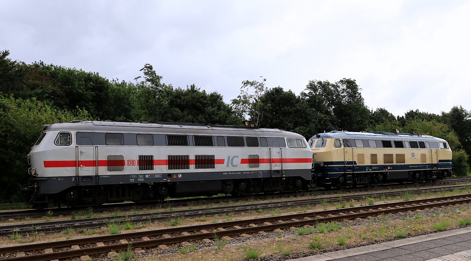 DB 218 341-6 + 315-0 auf Rangierfahrt im Bhf Niebüll. 15.07.2025