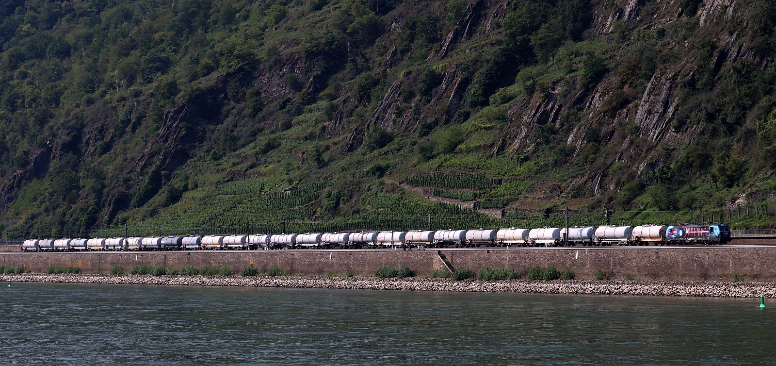ELOC/DPB 193 438-9 mit ERMEWA Kesselzug Hirzenach Richtung Koblenz. Kestert 14.08.2025