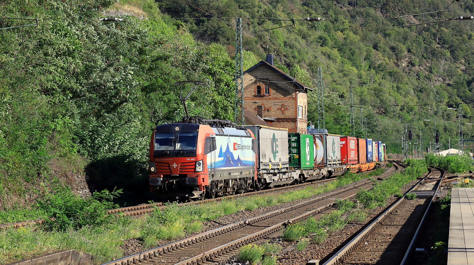SIEAG/SBBC 193 466-0 mit KLV Zug gen Koblenz. Kaub am Rhein 14.09.2023