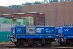 
Eichwagen der Fa. Fricke Eichfahrzeuge 40 80 D-PENG 9400 002-8 (eingestellt durch Parenz Engineeringer), abgestellt am 26.07.2014 in Siegen-Eintracht, bei der KSW (Kreisbahn Siegen-Wittgenstein).  

Der Wagen hat ein Eigengewicht von 29,8 t plus max. 10 t Eichnormale. Er hat eine Länge über Puffer von 5,5 m und einen Abstand der Endradsätzen von 3 m. 