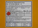   Die Anschriftentafel von dem Zweiwegefahrzeug MAN 35.414 mit Scheinenschwei�anlage (Schlatter Abbrennstumpfschweissanlage), Schweres Nebenfahrzeug Nr.