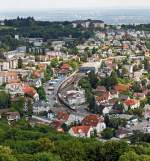 Blick von der Burg K�nigstein/Taunus am 16.06.2011 auf den Bahnhof K�nigstein/Taunus.