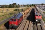Pünktlich um 09.13h hat die NeSa 218 155 mit dem Speno Schleifzug Ausfahrt in Niebüll. 07.09.2025