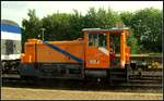 Northrail/NOB 335 143-4 bei Rangierarbeiten im Bhf von Husum aufgenommen aus dem nach Kiel abfahrenden Lint.