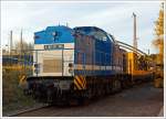 Eine andere Ansicht von der V 100-SP-005 (ex DR 110 744-0, ex DR 112 744-8, ex DB 202 744-9) der Spitzke Spoorbouw B.V.