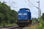 Nachschuss auf V 100 Press 204 022-2 bei Leerfahrt Richtung Gro�korbetha, KBS 581 Halle - Naumburg, fotografiert kurz vor dem Bahnhof Schkopau am 02.08.2012 --> Die Lok wurde 1970 als DR 110 317-5 in