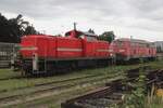 Am grauen 21 September 2025 kann vom offenbarer Weg Emsländische Eisenbahn 295 003 in Celle fotografiert werden.