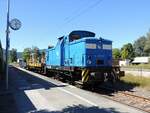 346 001-6 D-PRESS mit Bauzug in Oberammergau am 19.08.2012.