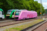Ein beschmierter LINT 27 der Vectus Verkehrsgesellschaft mbH, eigentlich schon gerade in der neue „damals zukünftigen“ Farbgebung der HLB am 18 Mai 2014 abgestellt beim Bahnhof