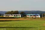 Vogtlandbahn VT 11 Desiro 642 311-4 + 811-3 und VT 13 642 313-0 + 813-9 Zug   Landkreis Hof   als VBG 81128 Schwandorf - Hof kreuzt mit VT 06 Desiro 642 306-4 + 806-3   Vogtlandzug   als VBG 81129 Hof