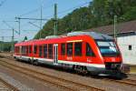   Dieseltriebwagen 648 702 / 648 202 (95 80 0648 702-8 D-DB ABpd und 95 80 0648 202-9 D-DB Bpd) ein Alstom Coradia LINT 41 der DreiL�nderBahn (DB Regio NRW) ist am 19.07.2014 in Au (Sieg) abgestellt.