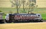 185 666-5 von Lokomotion mit Ekol Containerzug in Lonsee am 12.07.2011.