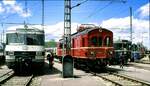 420 504-3 und ET 85 07 und Hamburger S-Bahn Baureihe 471 Nr.1403 bei der Ausstellung 100 Jahre elektrische Lokomtive in M�nchen-Freimann am 25-05-1979.