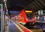   Vierteilige Bombardier TWINDEXX-Einheit, mit dem Triebwagen 445 045 (91 80 0445 045-1 D-DB) der DB Regio Bayern am Ende, steht am sehr frühen Morgen des 01.11.2019 (0:39 Uhr) im Hbf Frankfurt