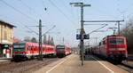 DB 628/928 686 und 553 sowie 111 050-1 und 019-6, Schw�bisch Hall-Hessental 25.03.17