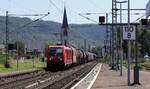 DB 187 185-4 REV/FKR X/14.03.19, Verl/RMRL9/12.03.26 mit Güterzug Durchfahrt Boppard Hbf.