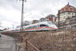 ICE 3 in Ulm Ausfahrt am 26.02.2010.