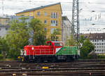 Die DB 1002 005-9 (90 80 1002 005-9 D-ALS) eine Alstom H3 Hybrid-Rangierlokomotive steht am 06.06.2019 beim Hbf N�rnberg (Aufnahme aus einem Zug heraus).