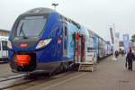   Der SNCF R�gio2N Triebzug (Rames) 009L (Baureihe Z 55500), hier Z 55517/18 der ter R�gion Centre ein achtteiliger elektrischer Doppelstocktriebzug vom Typ Bombardier OMNEO wurde auf der Inno Trans
