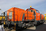 Der zur ZAGRO Group geh�rende Hersteller  GMEINDER LOKOMOTIVEN GmbH (Mosbach) pr�sentierte auf der InnoTrans 2018 in Berlin (hier 18.09.2018) seine Rangierlokomotive mit elektrischer