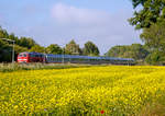   Die 218 307-7 fährt am 12.06.2015 mit dem EC 31 (Hamburg - Lübeck - Puttgarten - Rödby - Kopenhagen) durch Großenbrode.