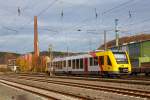  Der VT 506 (95 80 1648 106-0 D-HEB / 95 80 1648 606-9 D-HEB), ein nagelneuer Alstom Coradia LINT 41 der HLB (Hessische Landesbahn GmbH), fährt am 08.11.2015 als RB 93  Rothaarbahn  (Siegen -